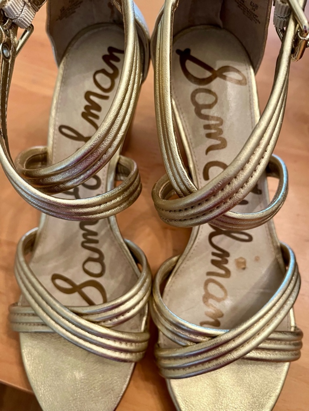 Sam Edelman Gold Strappy Wedge Sandals - Picture 2 of 6